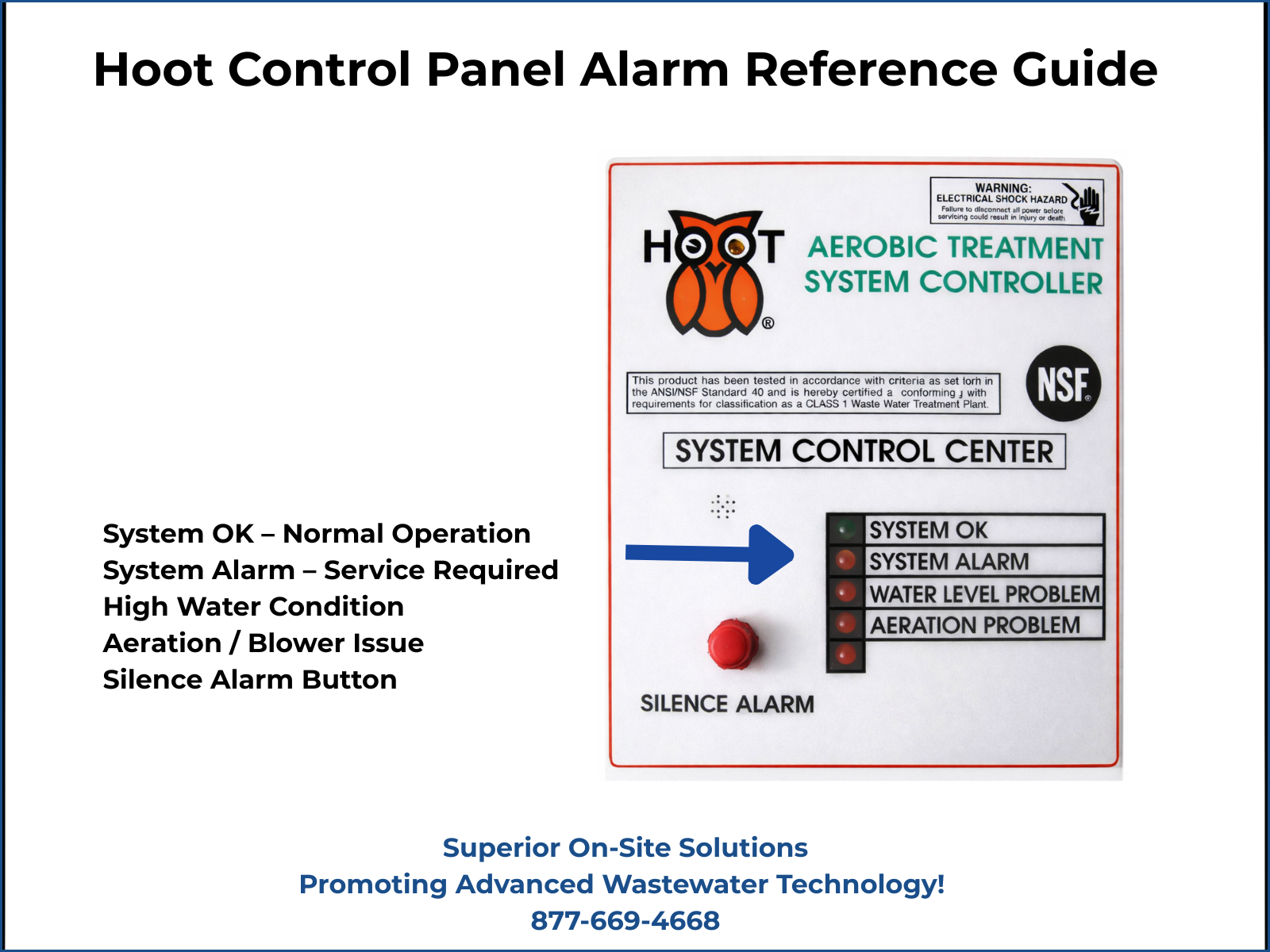 Hoot septic system control panel and aeration blower unit California